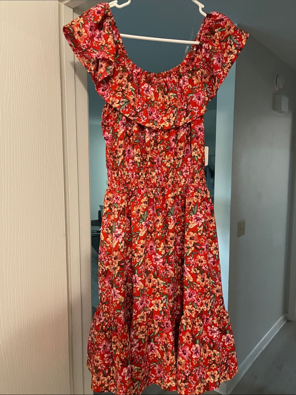 Red Floral Off-Shoulder Summer Dress